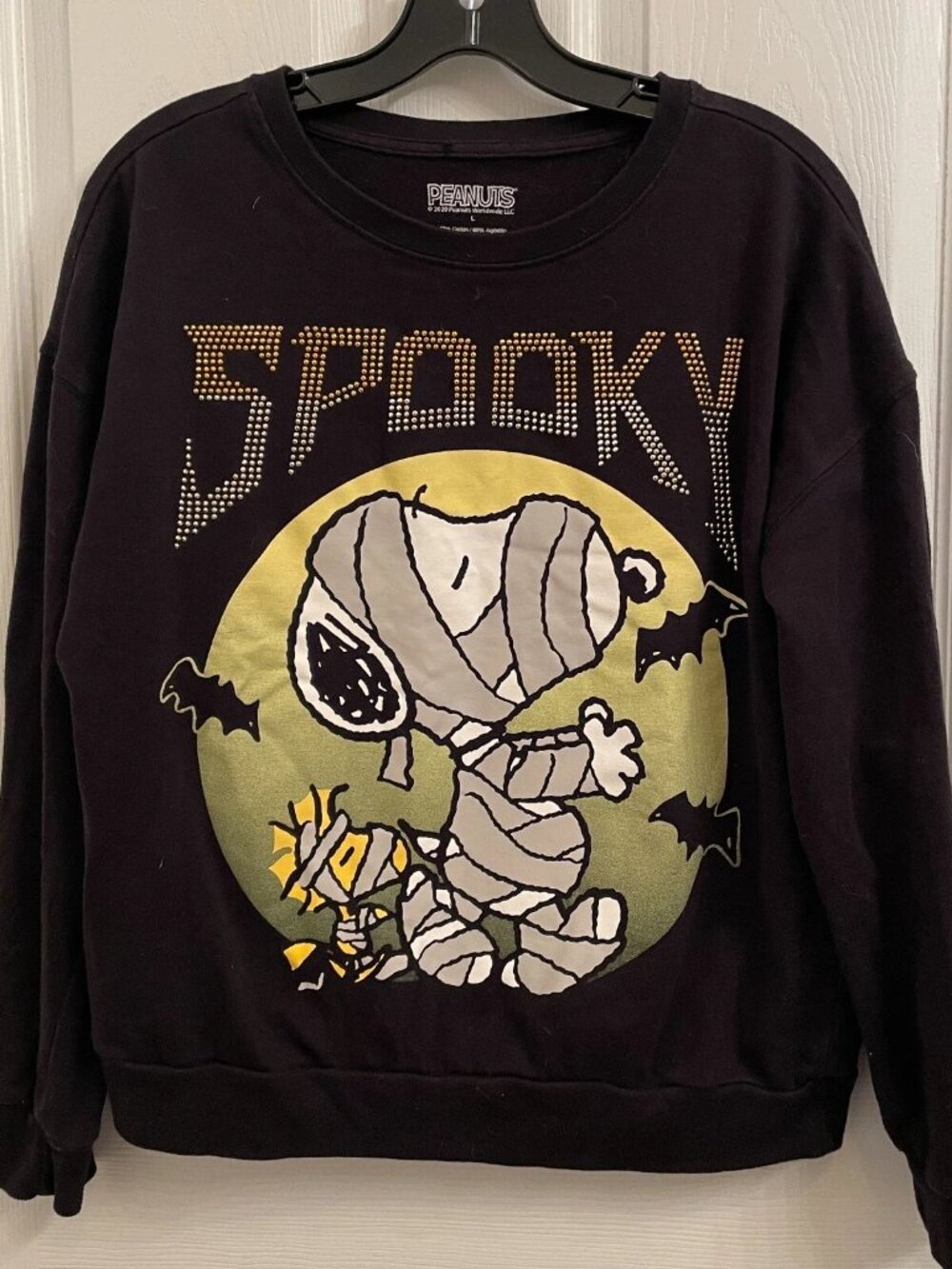 Peanuts Snoopy Spooky Halloween Mummy Black Crewneck Sweatshirt Size L